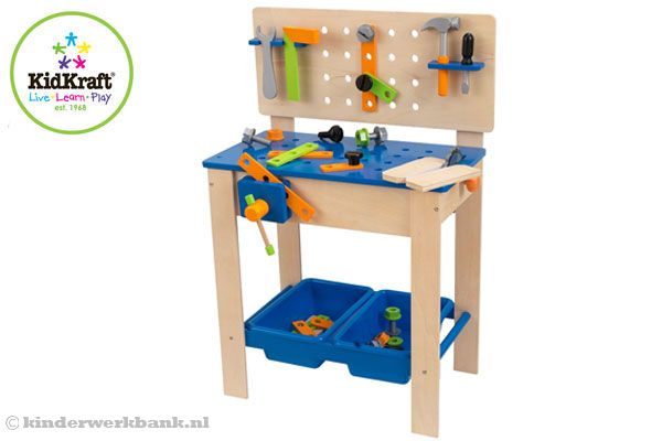 Houten werkbank met gereedschap van Kidkraft.